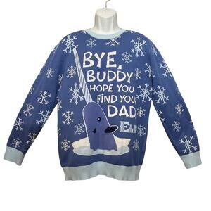 Elf Narwhal BYE BUDDY I HOPE YOU FIND YOUR DAD Ugly Christmas Sweater Size L